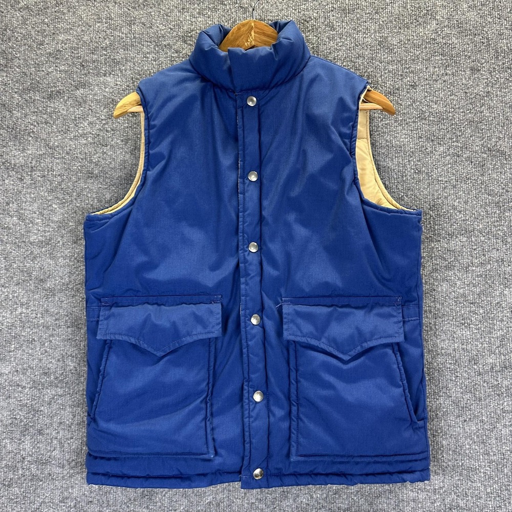 Vintage Sunbuster Vest Mens Medium Blue Puffer Insulated Snap Front 70s 80s